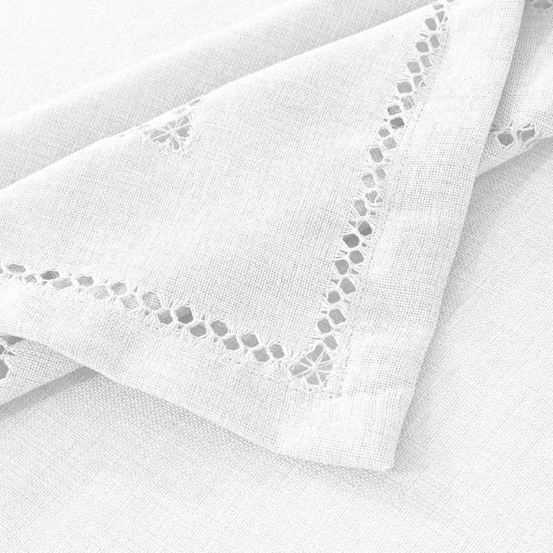 Violet Linen Hem Stitch Embroidered Vintage Design Tablecloth White 68" by 108" Oblong/Rectangle - Image 2